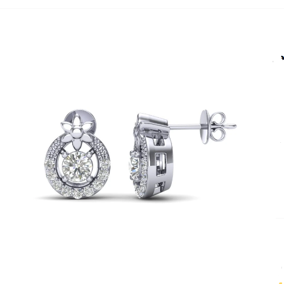 18K Micro Pave Diamond Halo Earring Earring  Stud