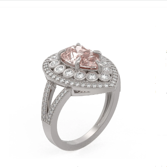 18K White Gold Certified Morganite & Diamond Victorian Ring