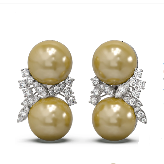 18K Diamond and Golden Pearl Earring