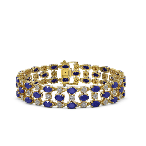 18K Yellow Gold Sapphire  Diamond Row Bracelet