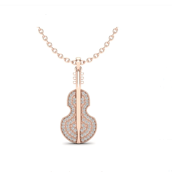 18K Micro Pave Diamond  Piano Pendant Necklace
