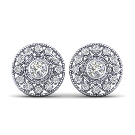 18K Gold Diamond Art Deco Gallery Millgram Stud Earring