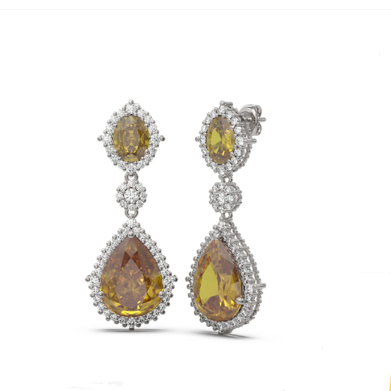 18K Gold  Canary Citrine  and Diamond Dangling Earring
