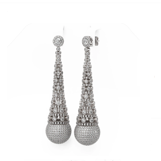 18K White Gold Fully Paved Diamond Dangling Earring