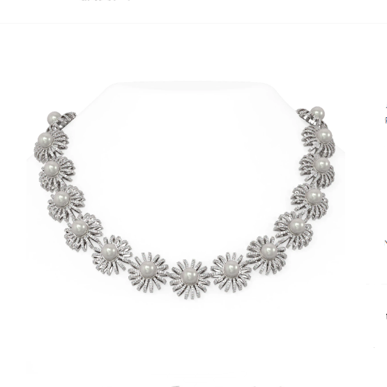 18K Full Paved Diamond & Pearl Sunflower Statement Necklace Sunshine Lovers