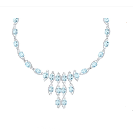 18K Infinity Wave Sky Blue Topaz Diamond Necklace