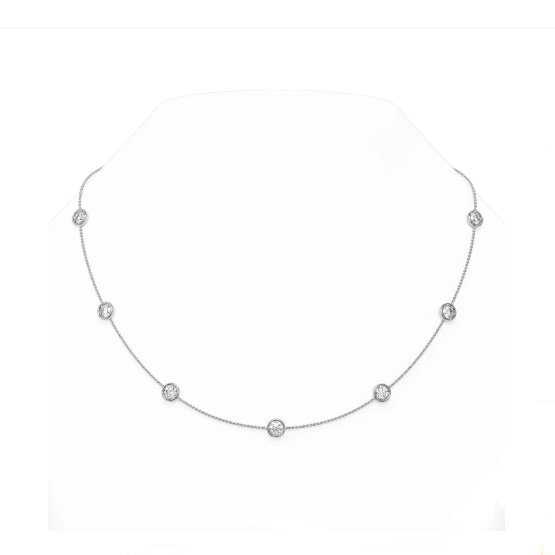 18K White Gold Diamond Station Gradual Necklace