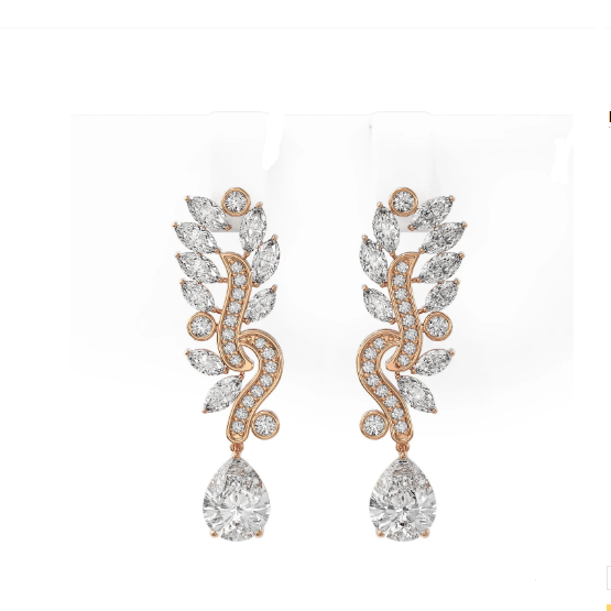 18K Rose Gold Dancers Dangling Pear Diamond Earring