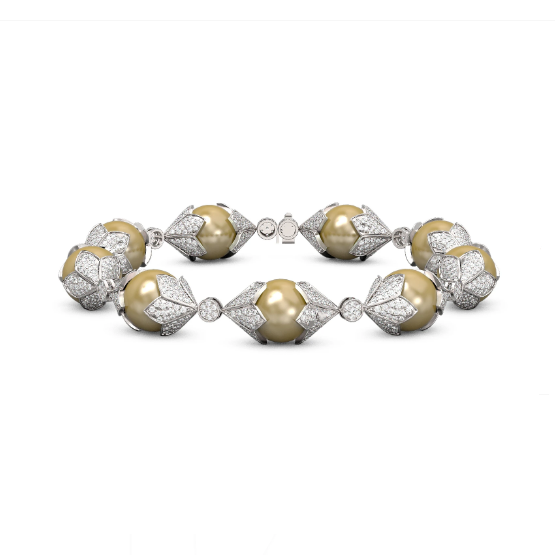 18K Golden Pearl Full Wrist Diamond Bracelet