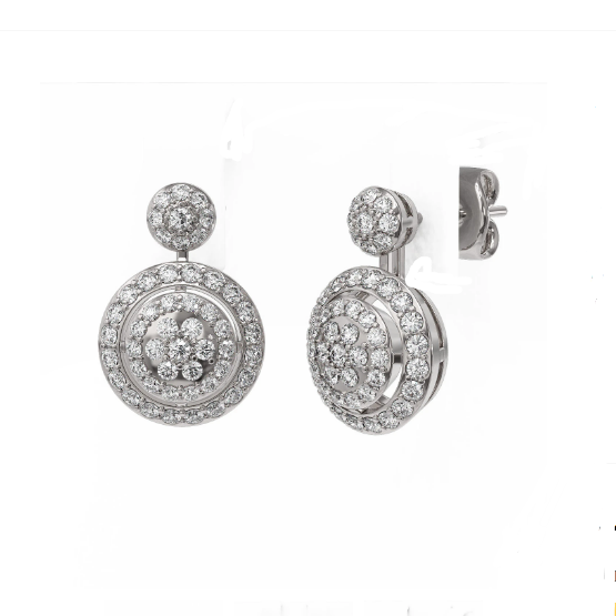 18K White Gold Circles Floral Sunflower Dangling Earring