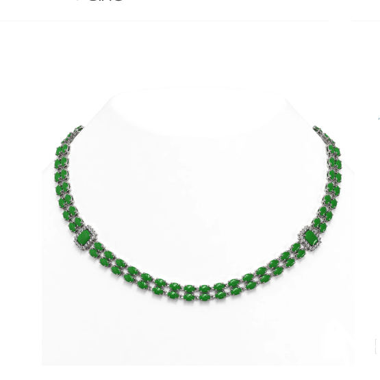 18K White Gold Fully Paved Green Jade Diamond Necklace