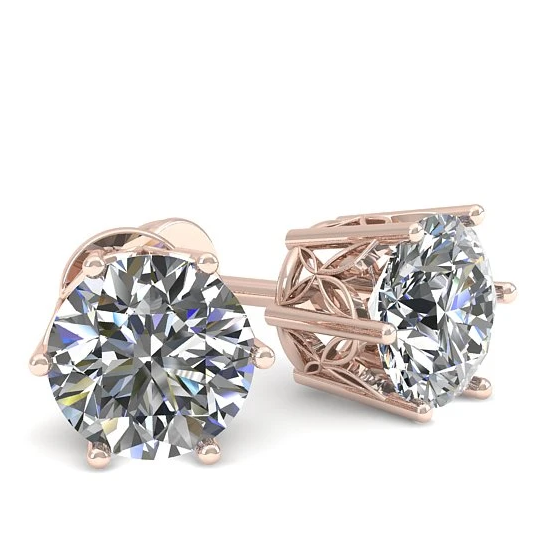 18K Rose Gold Gallery  Solitaire Earring Stud