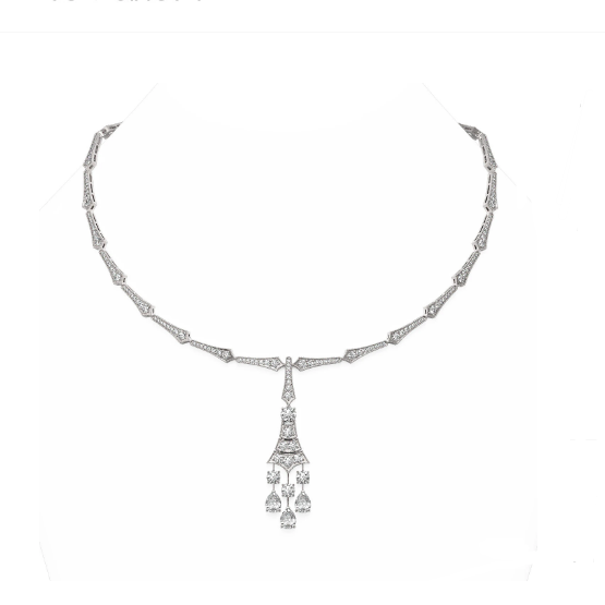 K gold dangling deco artwork fully paved necklace