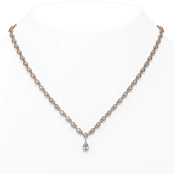 K Gold Rose Gold Pear Dangling Single Row Tennis Diamond Necklace