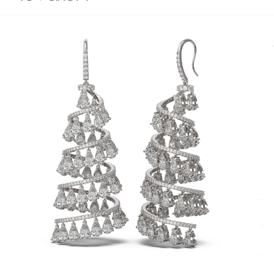 18K Gold Cone Pear Shape Diamond Dangling Earring