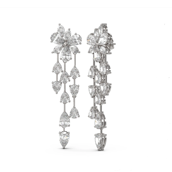 K gold 3 grading dangling four petals floral diamond earring