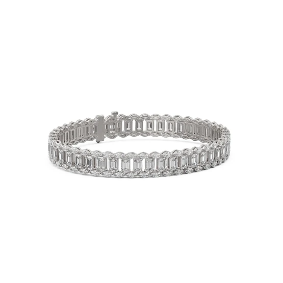 18K Emerald Cut and Marquise Fully Paved Diamond Tennis Bracelet