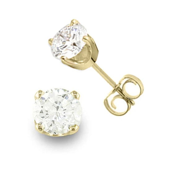 18K Yellow Gold Solitaire Diamond Stud Earring