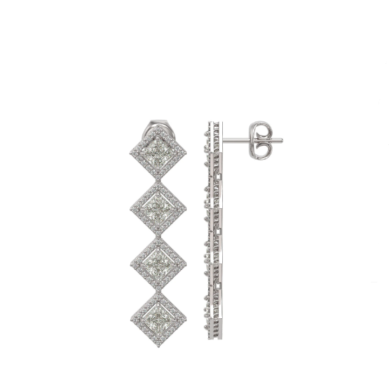 Princess Cut Diamond Surrounding Square Dangling Earring