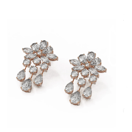 K Gold Mix Cut Diamond Dangling Floral Earring