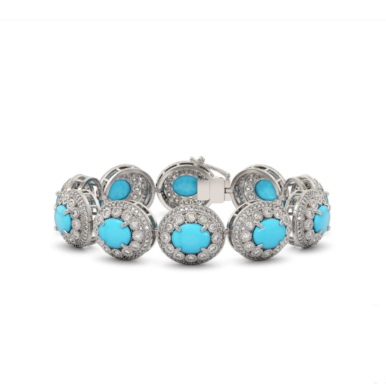 White Gold Victorian Diamond Turquoise Bracelet