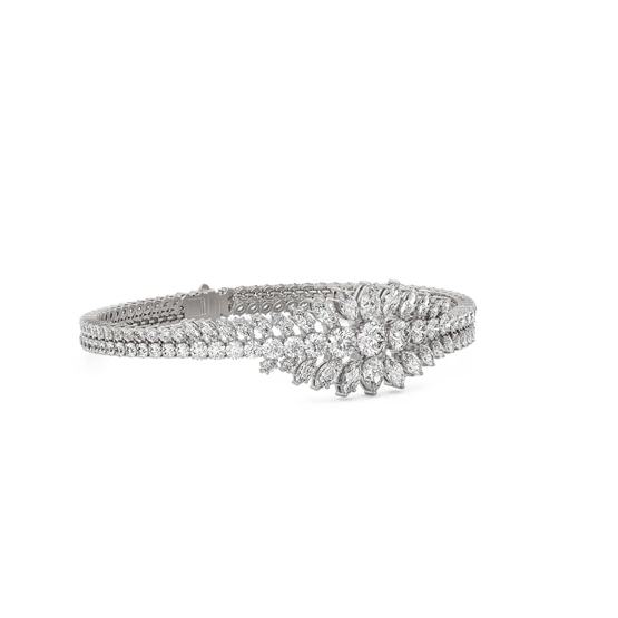 18K Marquise Cut Diamond Designer Statement Peacock Bracelet