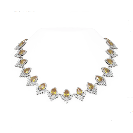 Fine Jewelry Gold Golden Citrine & Diamond Fully Paved Necklace
