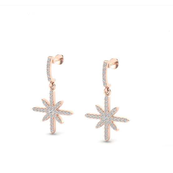 14K Gold Rose Gold Eight Stars Dangling Diamond Earring