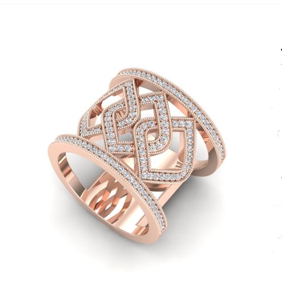 18K Rose Gold Diamond Wide Ring Band