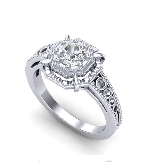 18K Gold  Art Deco Masterpiece Solitaire Diamond Ring