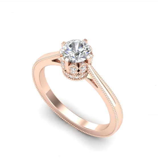 18K Rose Gold Millgrand Solitaire Butterfly Floral Diamond Ring