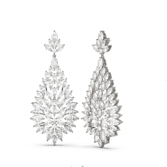 White Gold Pear Crown Dropping Marquise Diamond Dangling Earring