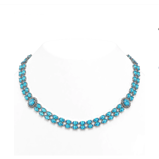 18K Fully Paved Swiss Blue Topaz Diamond Collar Necklace