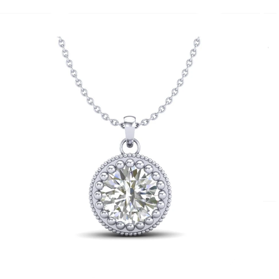 18K White Gold Art Deco Solitaire Diamond Pendant Necklace