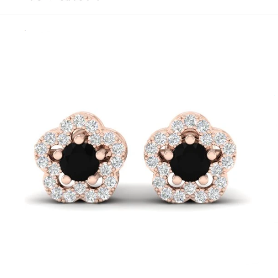 18K Rose Gold White and Uniqe Black Diamond Earring Stud