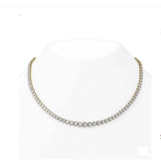 18K Yellow Gold Heart Shape Fully Paved Diamond Tennis Necklace