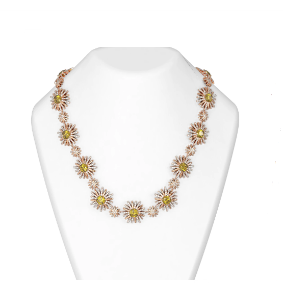 18K Rose Gold Sunflower Fully Paved Diamond Canary Citrine Necklace