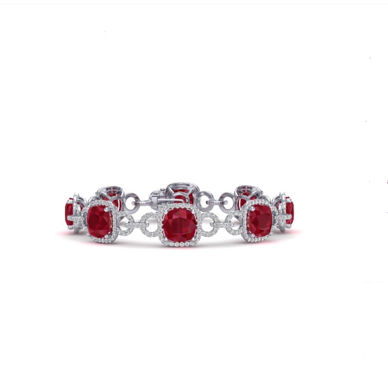18K White Gold Deep Red Ruby Diamond Bracelet