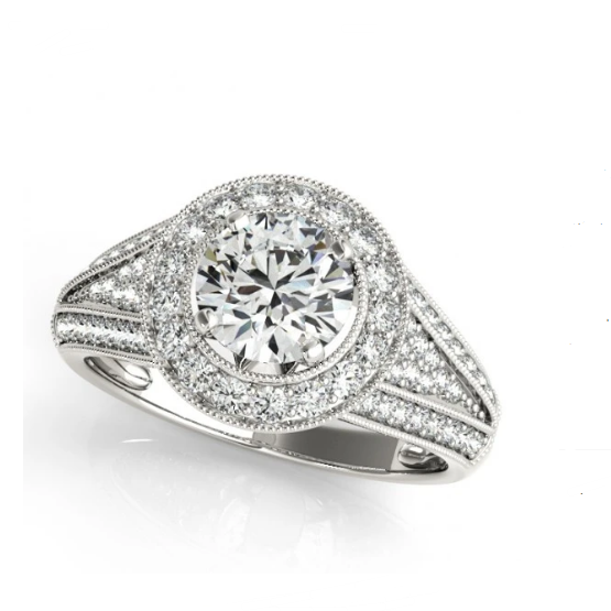 18K Halo Enagement Anniversary Diamond Solitaire Ring