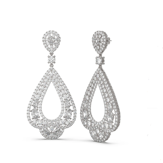 18K White Gold Classic Pear Dangling Diamond Earring
