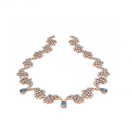18K Rose Gold Aquamarine Diamond Boutique Bloomy Necklace