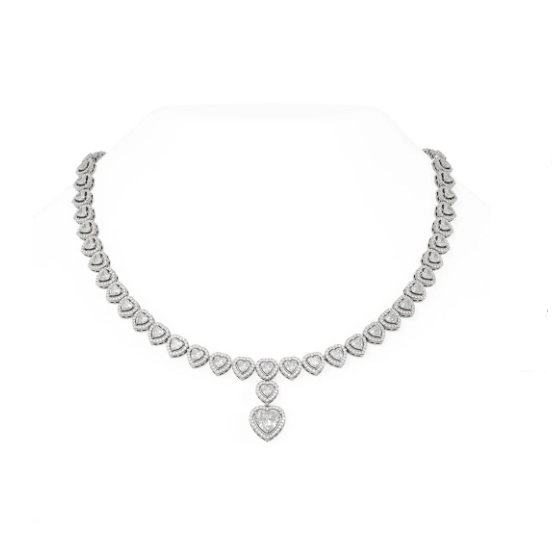 White Gold  Fully Paved Heart Shape Diamond Necklace
