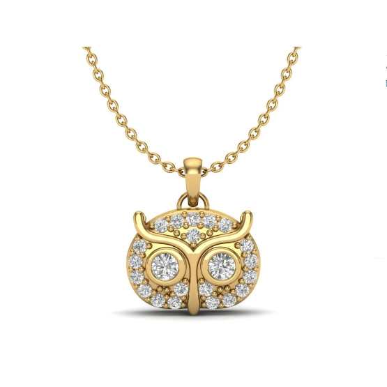Yellow Gold Diamond Owl Pendant Necklace for the Animal Fans