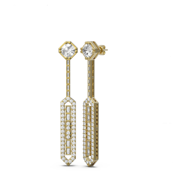 18K Yellow Gold Geometrical Diamond Dangling Earring