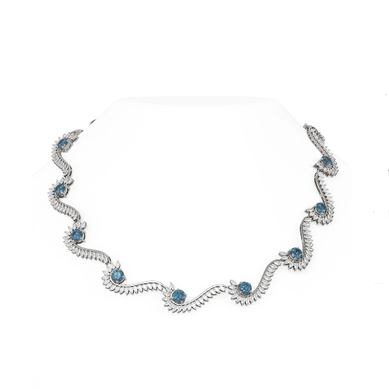 18K Yellow Gold Intense Blue Diamond Waving Necklace