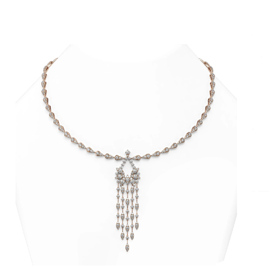 18K Rose Gold Floral Dangling Diamond Collar Necklace