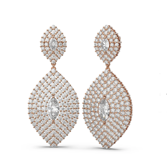 18K Marquise Fully Paved Dangling Diamond Earring