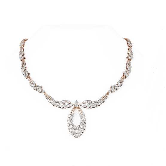 Angel Wing Fully Paved Diamond Rose Gold Dangling Necklace